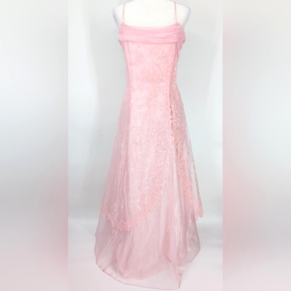 Let's Fashion Light Pink Beaded Sequin Floral Prom Ball Gown Dress Large NWT